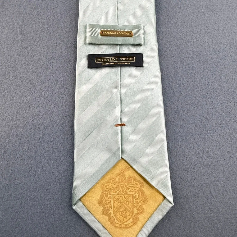 Donald J. Trump Necktie Mens Sage Green Striped‎ Silk Signature Collection